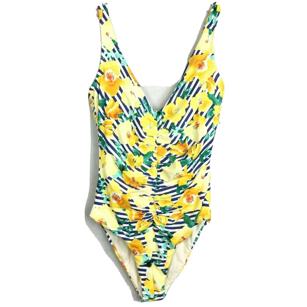 NWT Skye Swimsuit Womens Sz Small Yellow Blue‎ Striped Floral One Piece